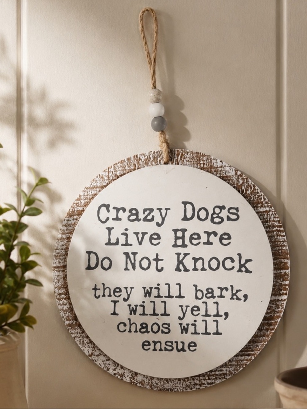 NWOT Crazy Dogs Live Here Do Not Knock Distressed Wood Door Sign 9” Pet Decor - Picture 6 of 6